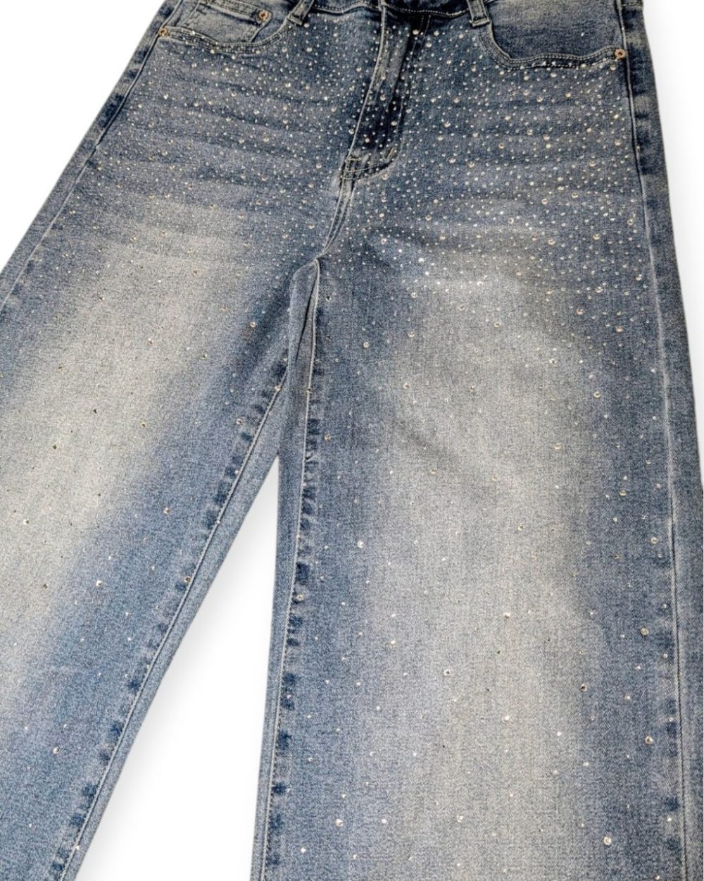 Detalhes calça de ganga com brilhos straight leg Crystal.
